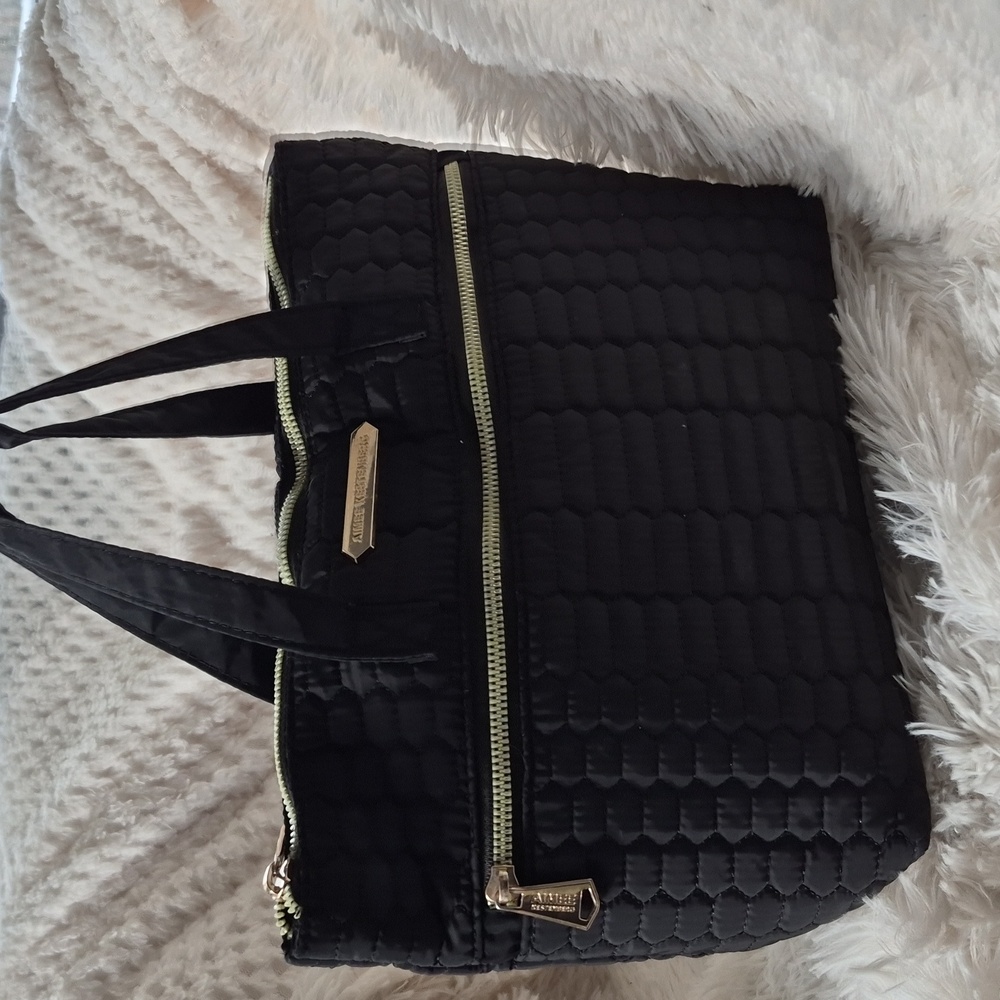 Aimee Kestenberg Mara Quilted Nylon Black Satchel Tote Statement Bag